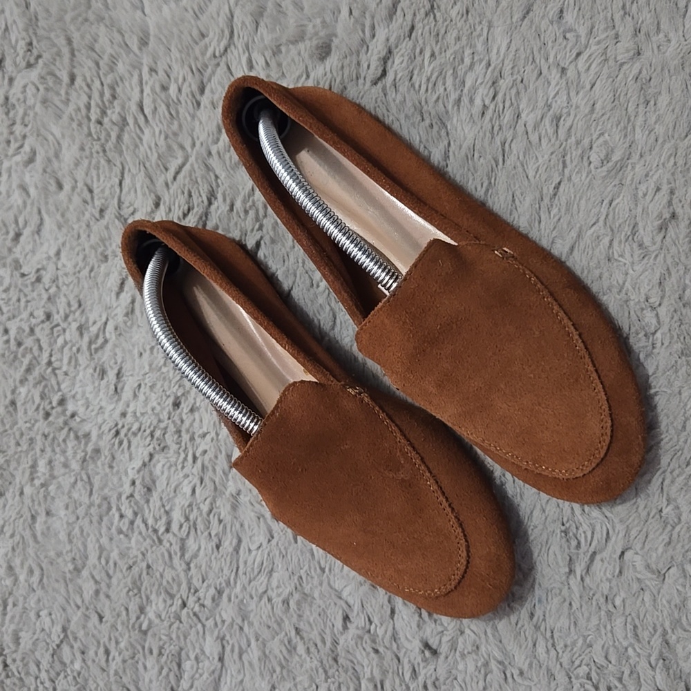 Tan genuine suede leather loafers size 7